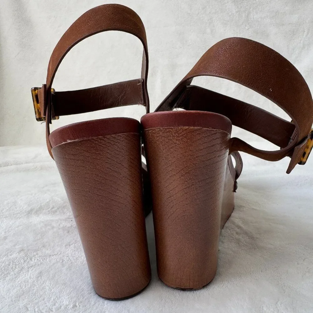 Altar'd State Serah Wedge Sandals Cognac Tortoise Buckle Size 8.5